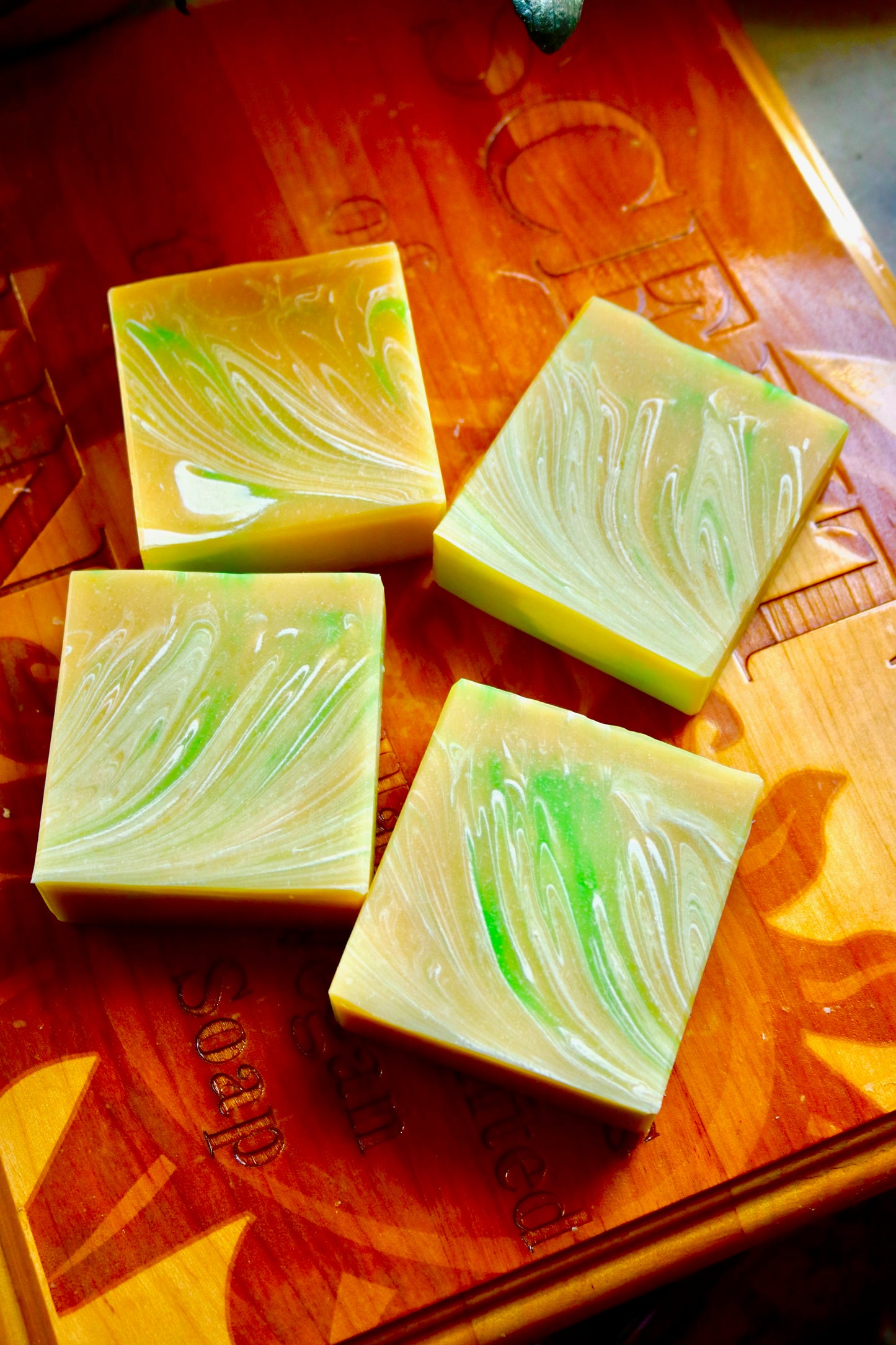 Honeysuckle bar soaps with kaolin clay, shea butter, and cocoa butter
